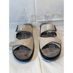 Mephisto MOBILS  silver 2 Strap Slide Wedge Sandals, Size 40 EUR  9-9.5 USA